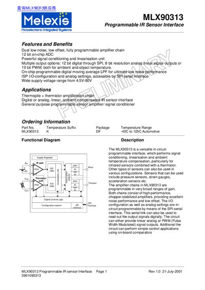 Melexis MLX90313 Programmable IR Sensor Interface Handbook - cover page