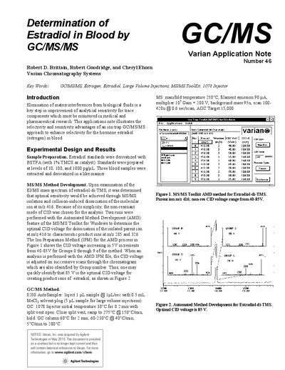 Varian 3400 CX GC/MS/MS Estradiol Determination Application Note - cover page