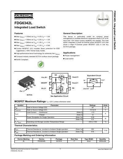 Fairchild FDG6342L Integrated Load Switch Datasheet - cover page