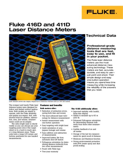 Fluke 416D and 411D Laser Distance Meter User Manual - cover page