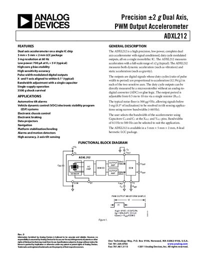 Analog Devices ADXL212 Accelerometer Datasheet - cover page