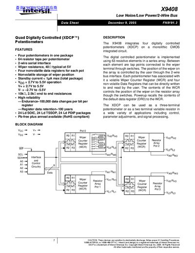 Intersil X9408 Datasheet - cover page