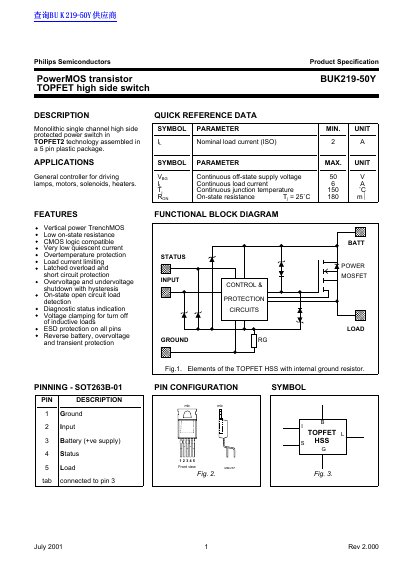 Philips BUK219-50Y PowerMOS Transistor Datasheet - cover page