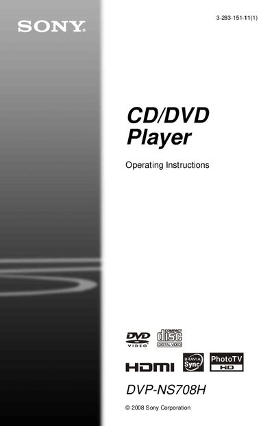 Sony DVP-NS708H CD/DVD Player Operating Instructions - cover page