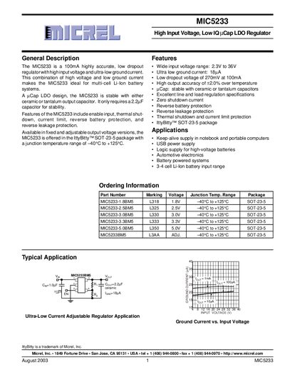 MICREL MIC5233 handbook - cover page