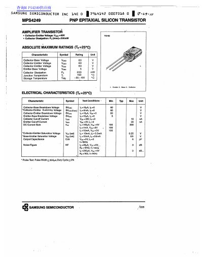 Samsung MPS4249 PNP Epitaxial Silicon Transistor Datasheet - cover page