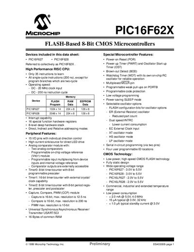 Microchip PIC16F62X Datasheet
