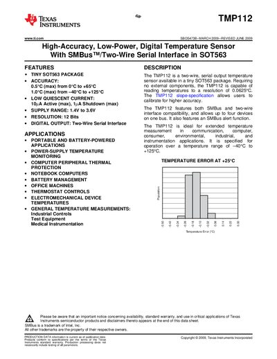 Texas Instruments TMP112 Digital Temperature Sensor Datasheet - cover page