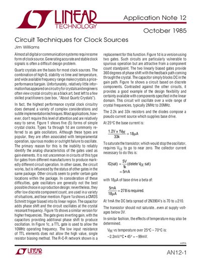 Linear Technology Application Note 12 Circuit Techniques for Clock Sources - cover page