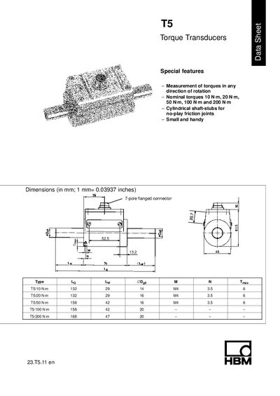 HBM T5 Torque Transducer Datasheet - cover page