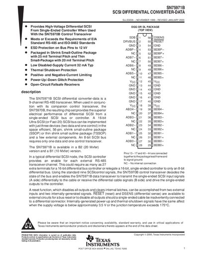 Texas Instruments SN75971B SCSI Differential Converter-Data Datasheet - cover page