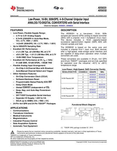 Texas Instruments ADS8331/ADS8332 Datasheet - cover page