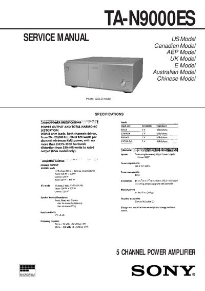 Sony TA-N9000ES Power Amplifier Service Manual - cover page