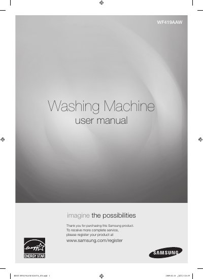 Samsung WF419AAW Front Loading Washing Machine User Manual - cover page