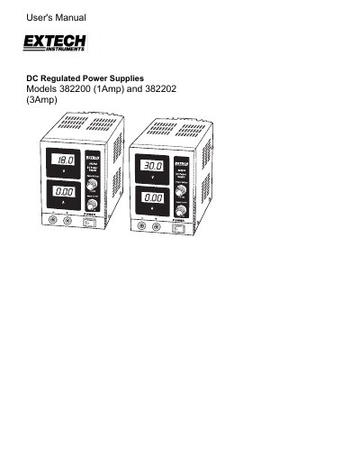 EXTECH DC Regulated Power Supplies Models 382200 (1Amp) 382202 (3Amp) Manual - cover page