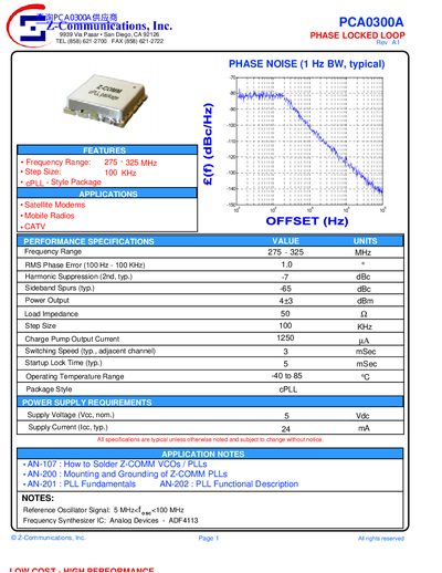 Z-Communications PCA0300A Phase Locked Loop Datasheet - cover page