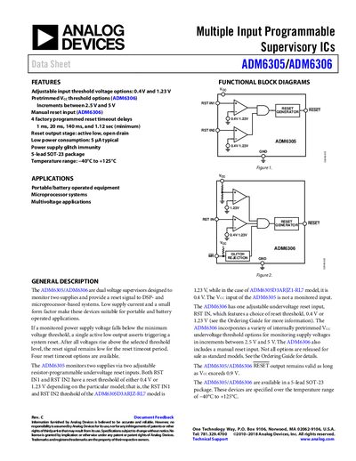 Analog Devices ADM6305/ADM6306 Dual Voltage Supervisors Data Sheet