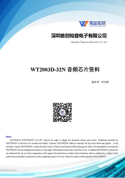 Waytronic WT2003D-32N Audio Codec Chip Datasheet - cover page