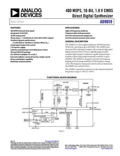 Analog Devices AD9859 Direct Digital Synthesizer Data Sheet