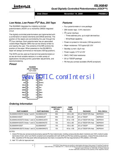 Intersil ISL90840 Datasheet - cover page