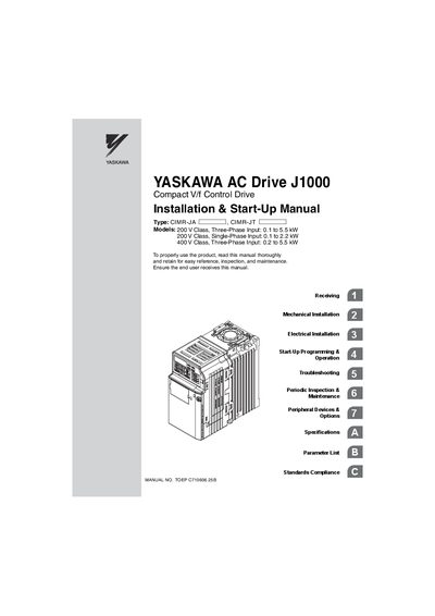 YASKAWA J1000 AC Drive Installation & Start-Up Manual - cover page