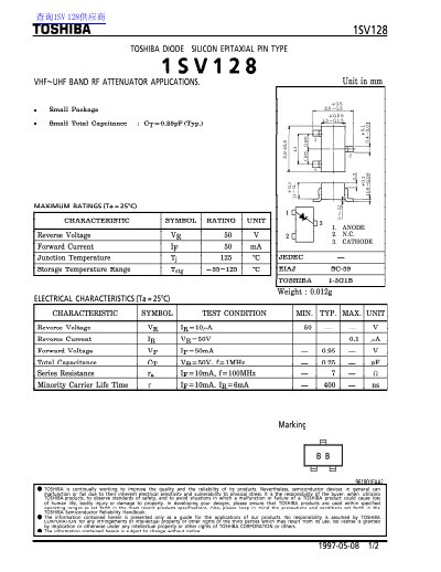 TOSHIBA 1SV128 handbook - cover page