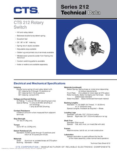 CTS 212 Series Datasheet - cover page