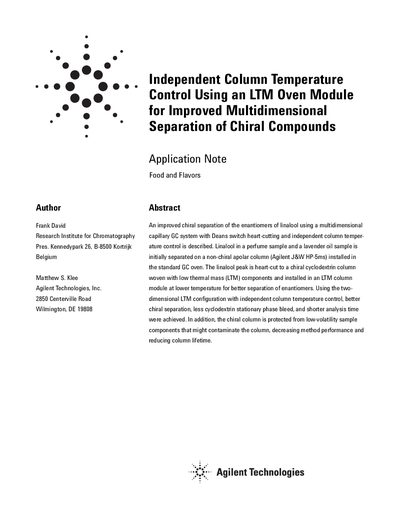 Agilent LTM Oven Module Application Note for Chiral Separation - cover page