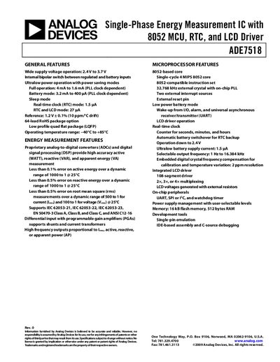 Analog Devices ADE7518 Energy Measurement IC Datasheet - cover page