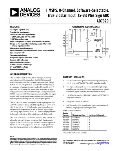 Analog Devices AD7329 Data Sheet - cover page