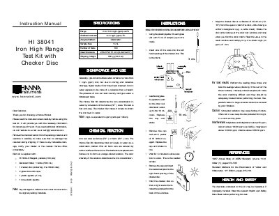 Hanna Instruments HI 38041 Iron High Range Test Kit Instruction Manual - cover page