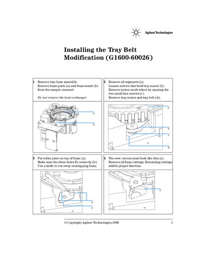Agilent G1600-60026 Tray Belt Modification Installation Guide - cover page