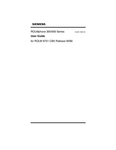 Siemens ROLMphone 300/600 Series User Guide