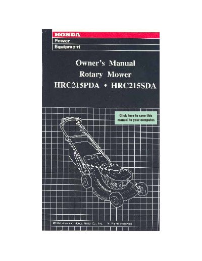 Honda HRC215PDA/HRC215SDA Rotary Mower Owner's Manual - cover page