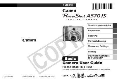 Canon PowerShot A570 IS User Guide - cover page