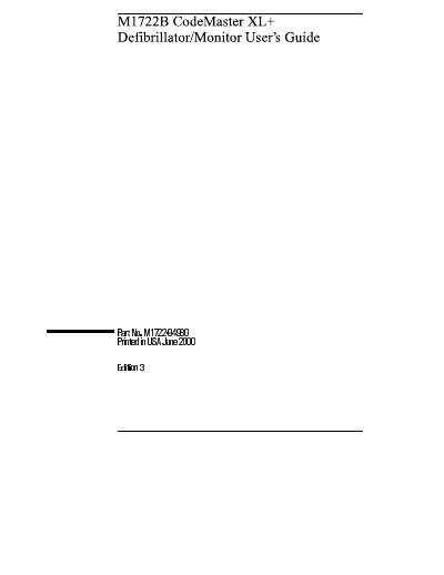 Hewlett-Packard M1722B CodeMaster XL+ Defibrillator/Monitor User's Guide - cover page