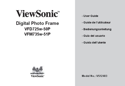 ViewSonic Digital Photo Frame VFD725w-50P VFM735w-51P User Guide - cover page