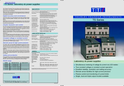 Thurlby Thandar TS Series Laboratory DC Power Supplies Product Leaflet - cover page