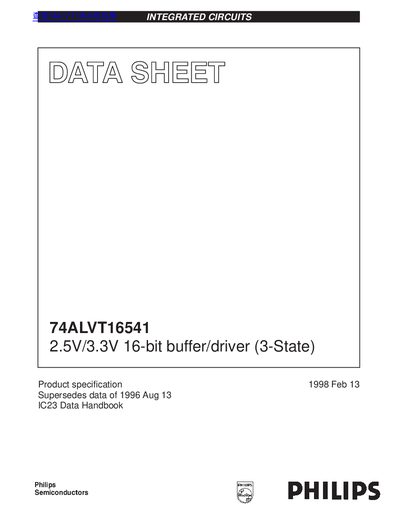 Philips 74ALVT16541 16-bit Buffer/Driver (3-State) Datasheet - cover page