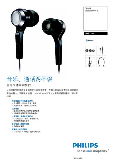 Philips SHB7100 Bluetooth Stereo Earphone User Manual - cover page