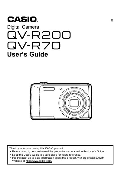 Casio EXILIM QV-R200/R70 Digital Camera User's Guide - cover page
