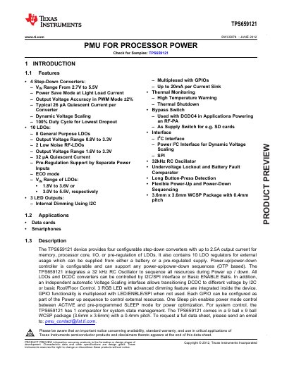 TEXAS INSTRUMENTS-TPS659121-Features Power Management - cover page