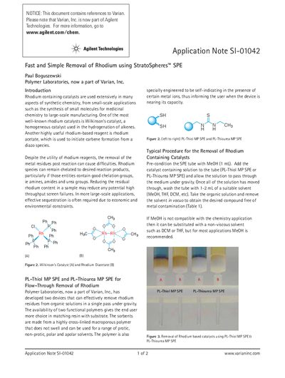 Polymer Laboratories PL-Thiol MP SPE and PL-Thiourea MP SPE Application Note - cover page