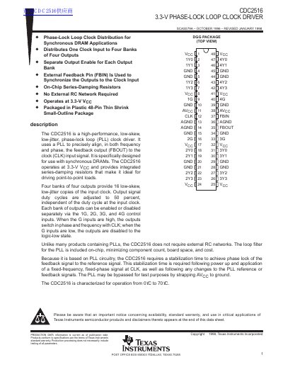 Texas Instruments CDC2516 3.3-V Phase-Lock Loop Clock Driver Datasheet