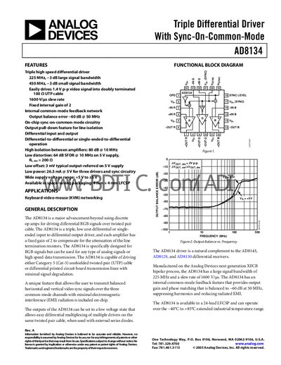 Analog Devices AD8134 Datasheet - cover page