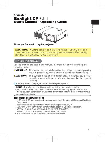 Boxlight CP-324i Projector User's Manual - cover page