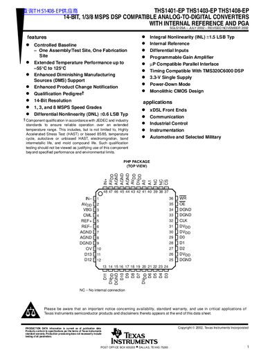 TEXAS INSTRUMENTS THS1401-EP THS1403-EP THS1408-EP handbook - cover page