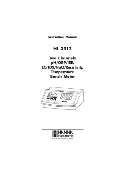 Hanna Instruments HI 3512 Bench Meter Instruction Manual - cover page