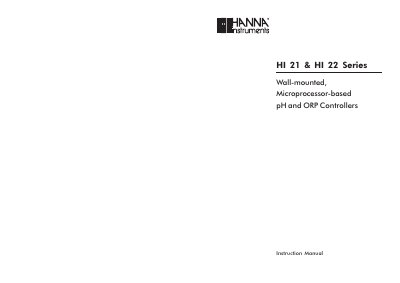 Hanna Instruments HI 21 & HI 22 Series Wall-mounted pH and ORP Controllers Instruction Manual - cover page