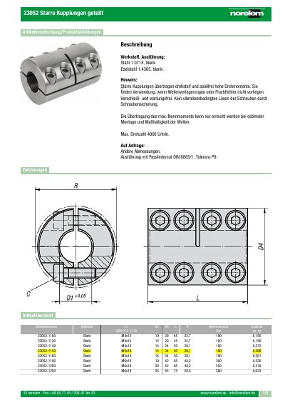 NORELEM 23052 Split Rigid Coupling Datasheet - cover page